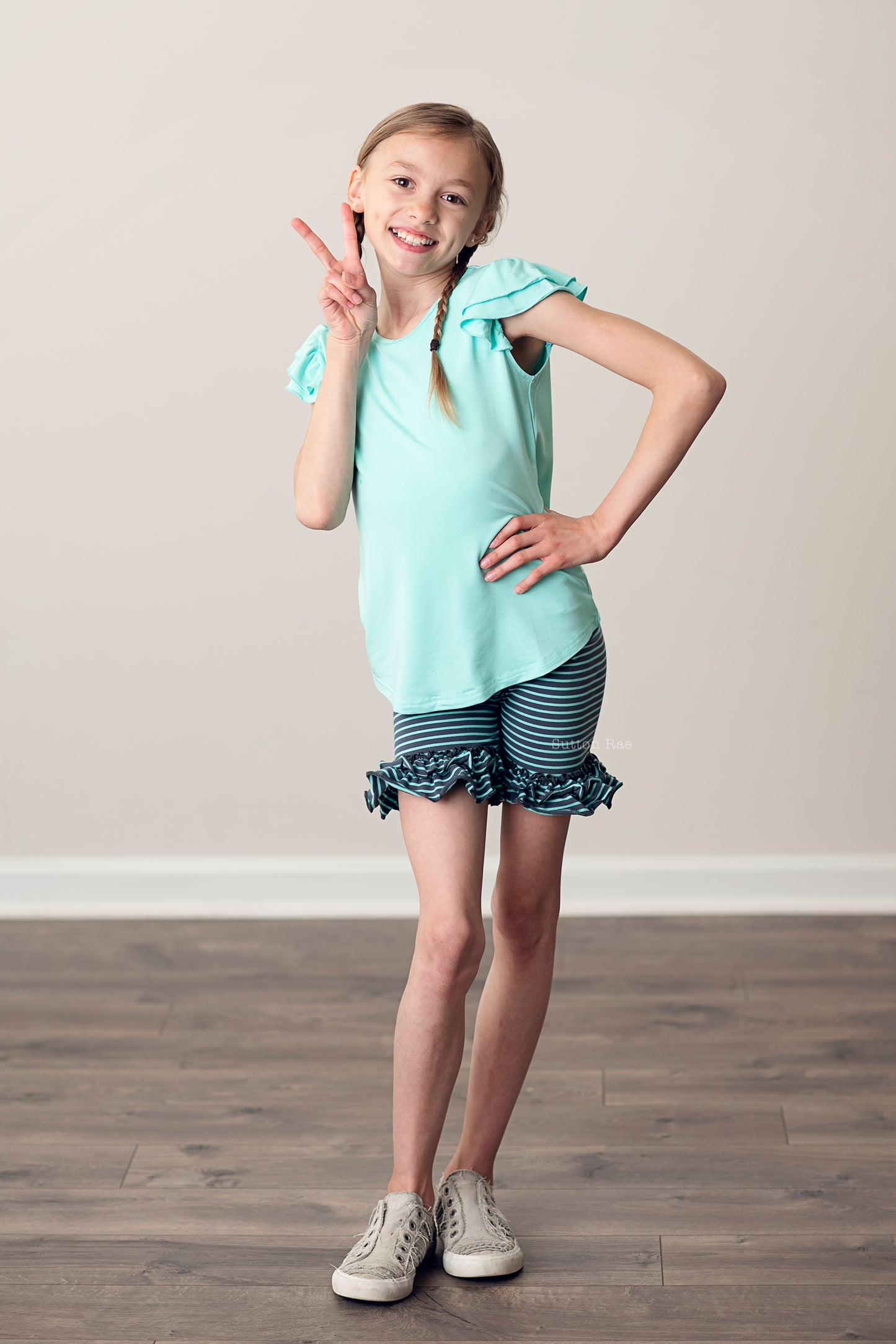 Double-Ruffle Shorties {Tiffany Blue / Charcoal}